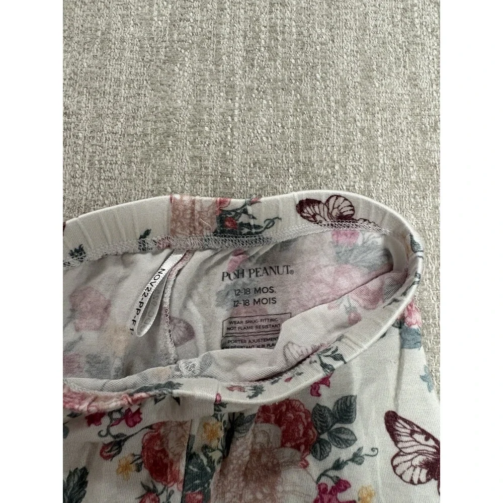 Posh Peanut Floral 2 Piece Shortsleeve/Pants Bamboo Pajama Size 12-18 Months